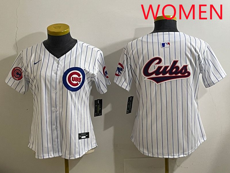 Women 2025 Chicago Cubs Blank White Stripe Game Nike MLB Jersey style 6